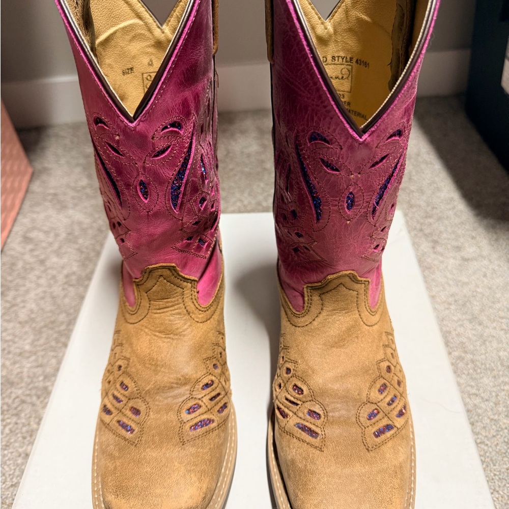 Shyanne Pink and Tan Kids Western Boots